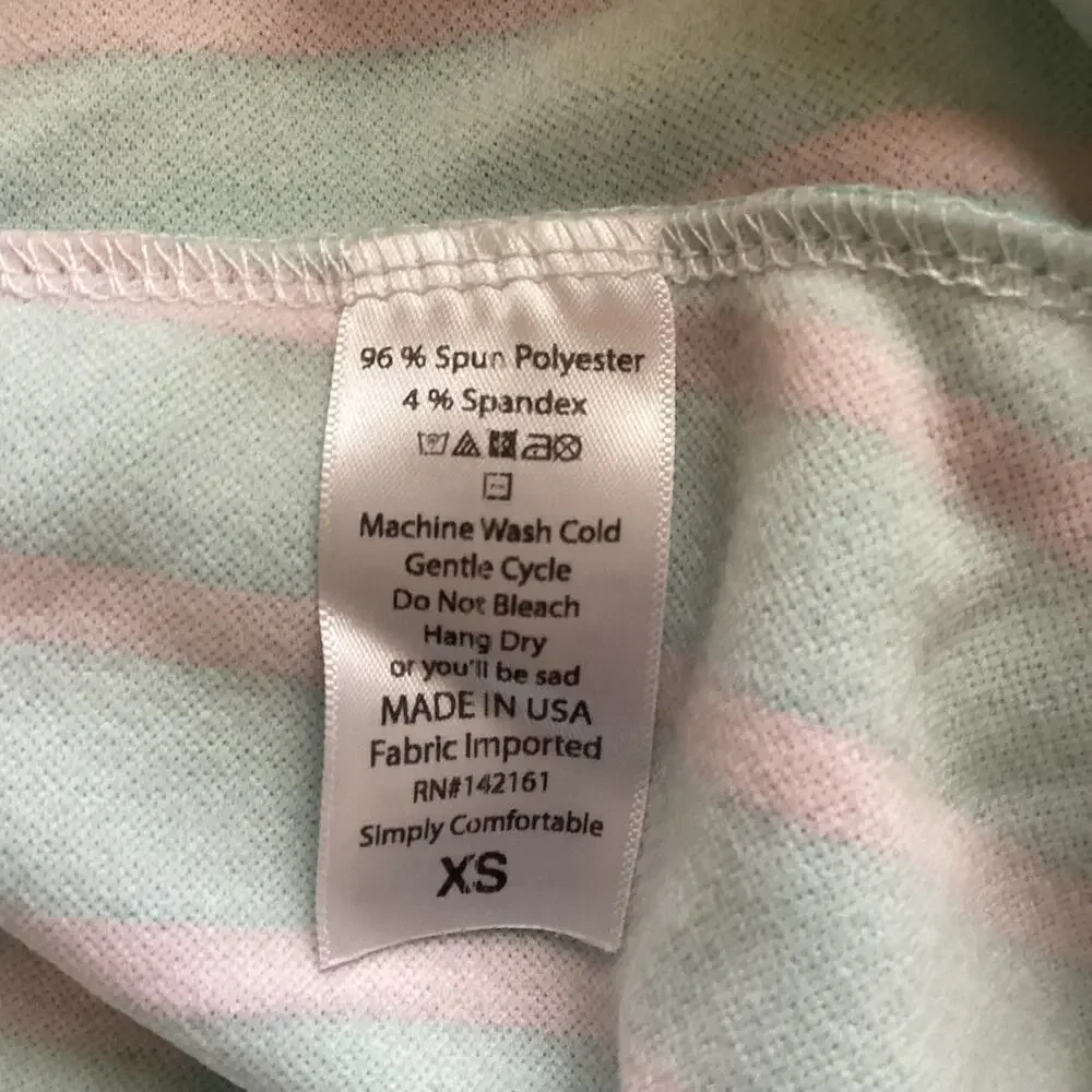 1134 LuLaRoe Amelia Short Sleeve Dress With Aqua & Pink Stripes Size Extra Small